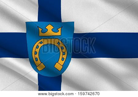 Flag Of Espoo is the second largest city and municipality in Finland. 3d illustration