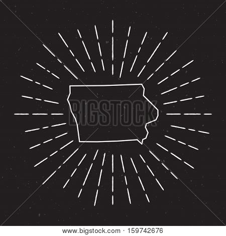 Usa Vector Map Outline With Vintage Sunburst Border. Hand Drawn Map With Hipster Decoration Element.