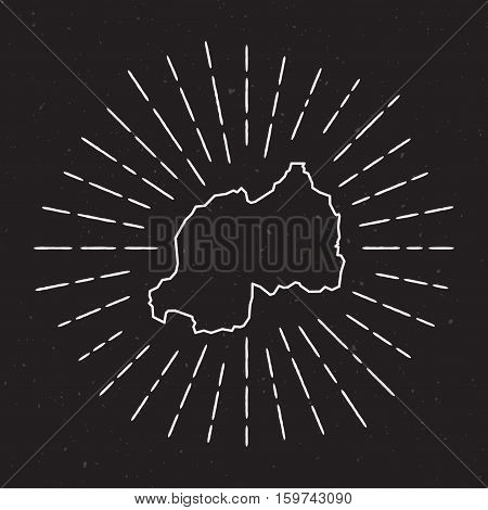 Rwanda Vector Map Outline With Vintage Sunburst Border. Hand Drawn Map With Hipster Decoration Eleme