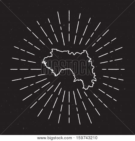 Guinea Vector Map Outline With Vintage Sunburst Border. Hand Drawn Map With Hipster Decoration Eleme