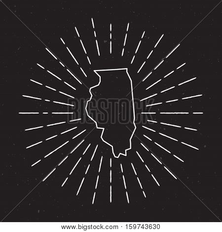 Usa Vector Map Outline With Vintage Sunburst Border. Hand Drawn Map With Hipster Decoration Element.