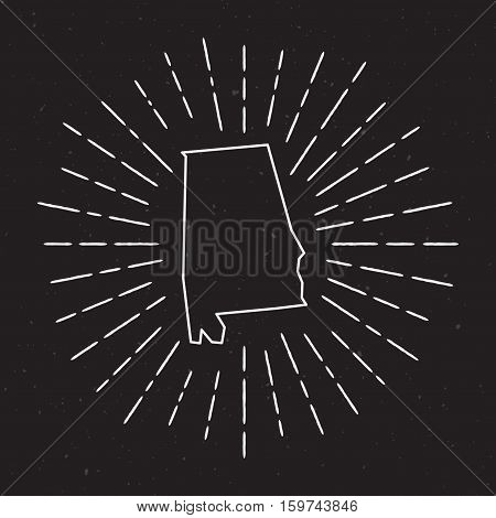 Usa Vector Map Outline With Vintage Sunburst Border. Hand Drawn Map With Hipster Decoration Element.