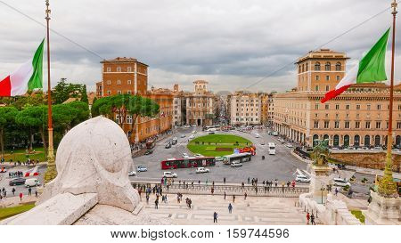 View over Venetian Sqaure in Rome - Piazza Venezia