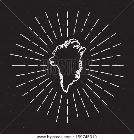 Greenland Vector Map Outline With Vintage Sunburst Border. Hand Drawn Map With Hipster Decoration El
