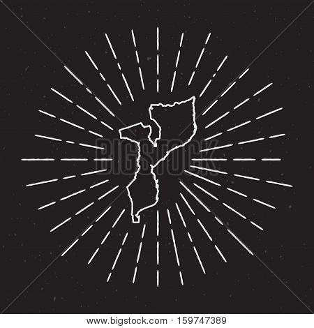 Mozambique Vector Map Outline With Vintage Sunburst Border. Hand Drawn Map With Hipster Decoration E