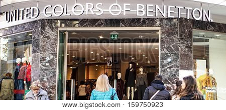 NAPLES, Italy. 01 December, 2016 - view in front of United colors of Benetton store - Benetton is a global fashion brand - Benetton has a network of about 5,000 stores in the main international markets