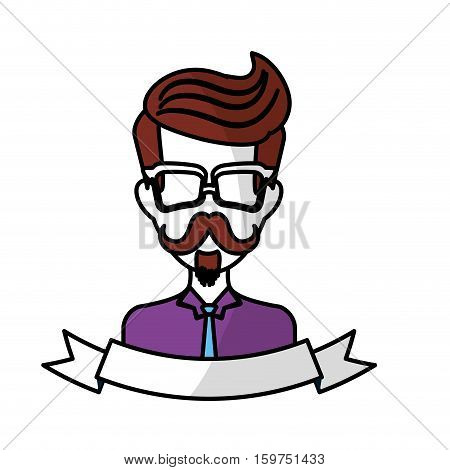 man face with mustache and glasses and decorative ribbon over white background. hispter style concept. colorful design. vector illustration
