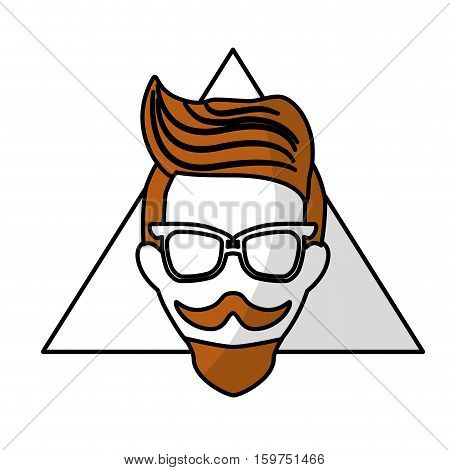 man face with mustache and glasses over triangular frame and white background. hispter style concept. colorful design. vector illustration