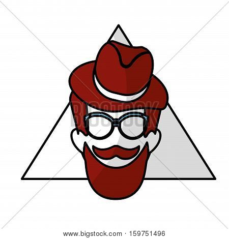 man face with mustache and glasses over triangular frame and white background. hispter style concept. colorful design. vector illustration