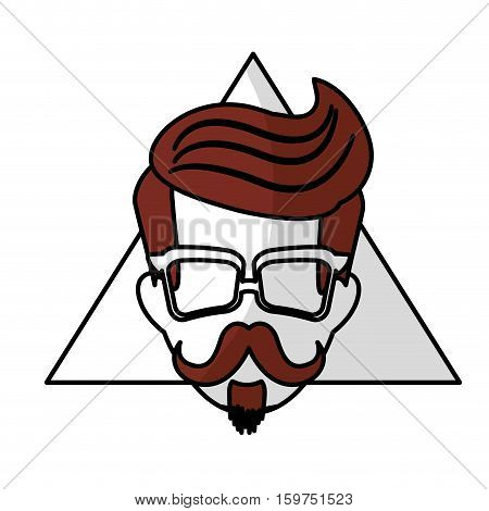 man face with mustache and glasses over triangular frame and white background. hispter style concept. colorful design. vector illustration
