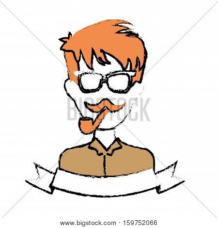 man face with mustache and glasses and decorative ribbon over white background. hispter style concept. colorful design. vector illustration
