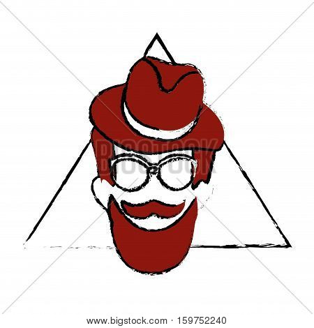 man face with mustache and glasses over triangular frame and white background. hispter style concept. colorful design. vector illustration
