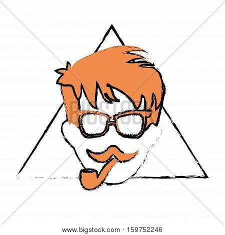 man face with mustache and glasses over triangular frame and white background. hispter style concept. colorful design. vector illustration