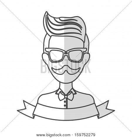 man face with mustache and glasses and decorative ribbon over white background. hispter style concept. vector illustration