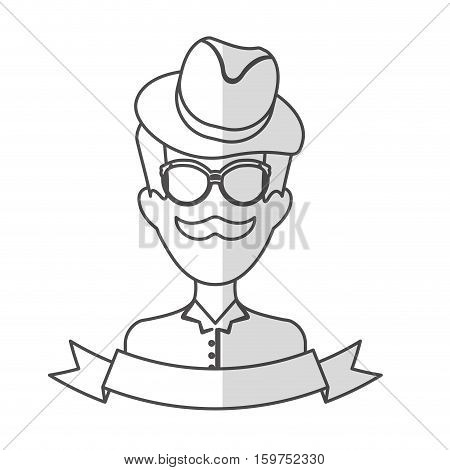 man face with mustache and glasses and decorative ribbon over white background. hispter style concept. vector illustration