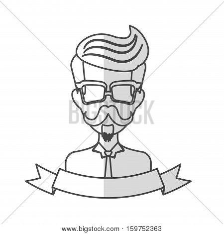 man face with mustache and glasses and decorative ribbon over white background. hispter style concept. vector illustration