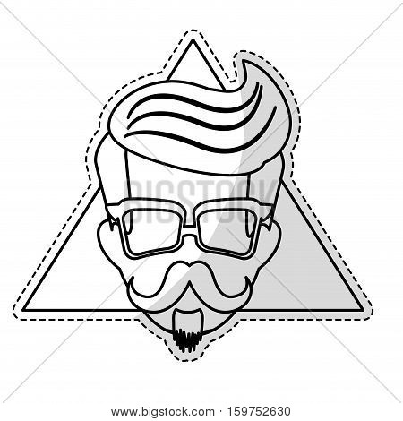 sticker of man face with mustache and glasses over triangular frame and white background. hispter style concept. vector illustration