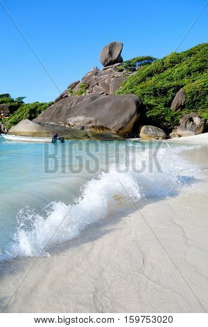 Sail rock beautiful rock in Bangu island the popular view point in Similan National Park one of the most tourist attraction of north Andaman Thailand.