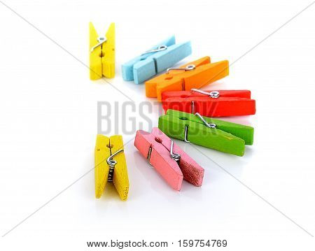 Closeup of colorful clothespins equipment, group, color,