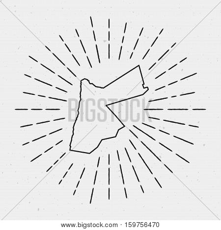 Vector Jordan Map Outline With Retro Sunburst Border. Hand Drawn Hipster Decoration Element. Black R