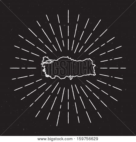 Turkey Vector Map Outline With Vintage Sunburst Border. Hand Drawn Map With Hipster Decoration Eleme