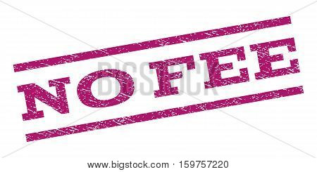 No Fee watermark stamp. Text caption between parallel lines with grunge design style. Rubber seal stamp with dust texture. Vector purple color ink imprint on a white background.