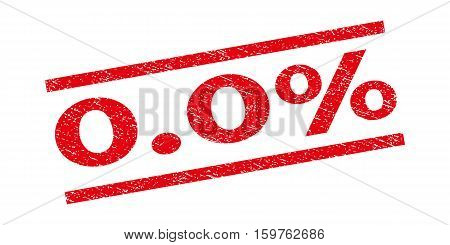 0.0 Percent watermark stamp. Text tag between parallel lines with grunge design style. Rubber seal stamp with unclean texture. Vector red color ink imprint on a white background.
