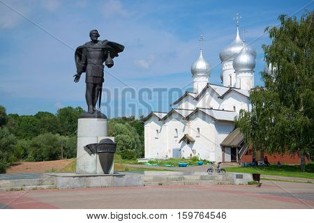 VELIKY NOVGOROD, RUSSIA - JULY 02, 2016: Alexander Nevsky and Borisoglebsk church in the July afternoon. The historical landmark of the city Velikiy Novgorod