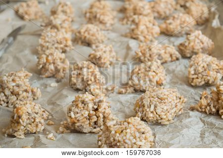 preparing  of rice balls or italian arancine