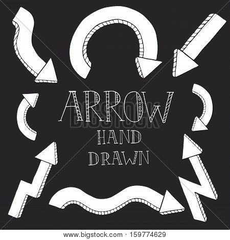 Arrow hand drawn vectorwhite on a grey background.