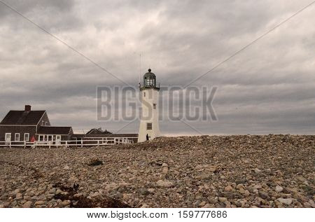 Over cast day at Old Scituate Light in Scituate Massachusetts.