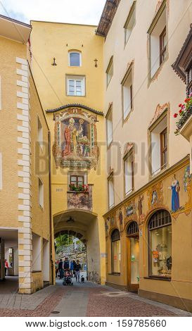 BRUNICO,ITALY - SEPTEMBER 17,2016 - Ragen Town Gate in Brunico. Brunico is the largest town in the Puster Valley in the Italian province of South Tyrol.