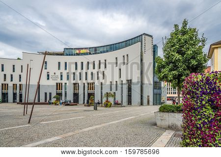 BRUNICO,ITALY - SEPTEMBER 17,2016 - City hall of Brunico in Italy Dolomites. Brunico is the largest town in the Puster Valley in the Italian province of South Tyrol.