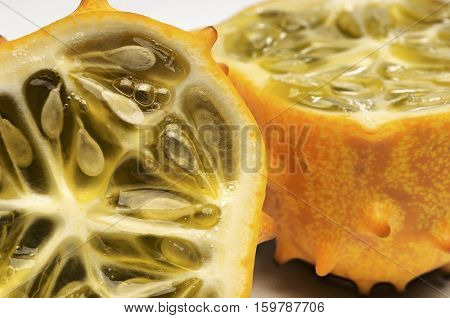 Kiwano fruit crossection, close-up