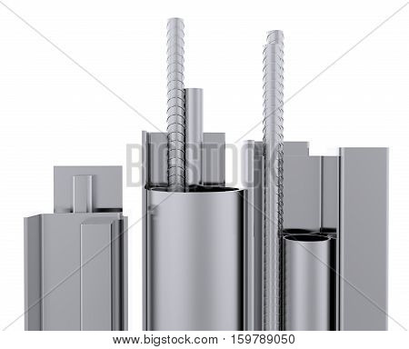 Steel Products. Close-up. Isolated on white. 3D illustration