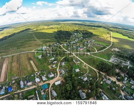 One of the villages Maksatihinsky area. View from the bird's-eye view of the village called 