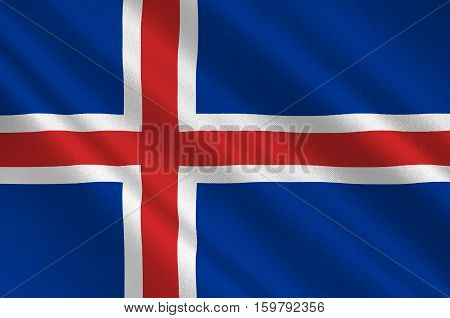 Flag of Republic of Iceland is a Nordic island country. 3d illustration