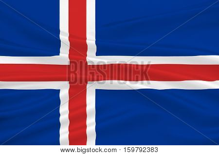 Flag of Republic of Iceland is a Nordic island country. 3d illustration