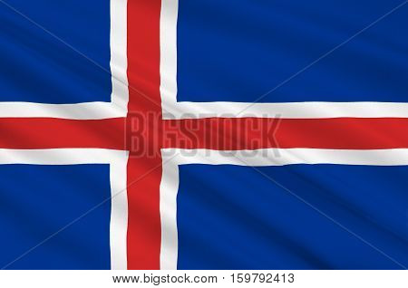 Flag of Republic of Iceland is a Nordic island country. 3d illustration