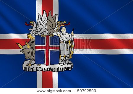 Flag of Republic of Iceland is a Nordic island country. 3d illustration