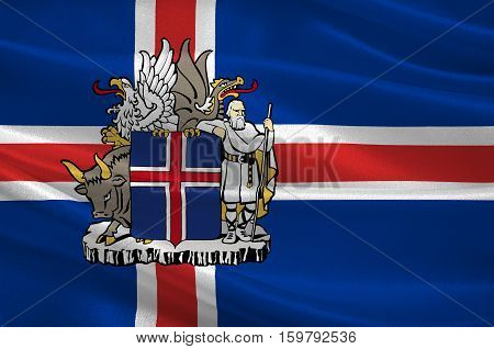 Flag of Republic of Iceland is a Nordic island country. 3d illustration
