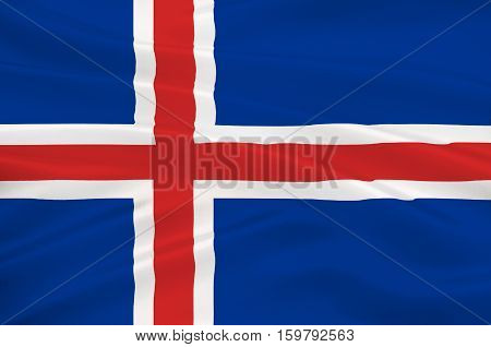 Flag of Republic of Iceland is a Nordic island country. 3d illustration