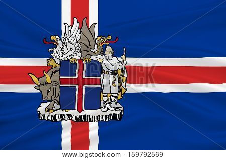 Flag of Republic of Iceland is a Nordic island country. 3d illustration
