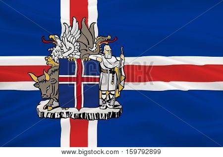 Flag of Republic of Iceland is a Nordic island country. 3d illustration