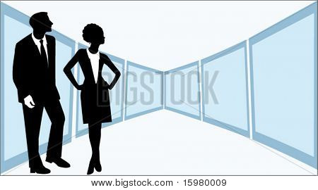 man and woman in gallery (add your own charts or art pictures)