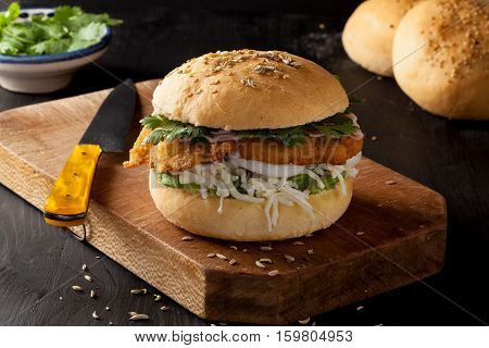 The cemita poblana is a typical sandwich from Mexico sold as street food.