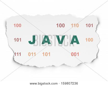 Database concept: Painted green text Java on Torn Paper background with  Binary Code