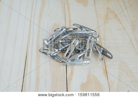 Stainless Steel Clothes line on wooden background
