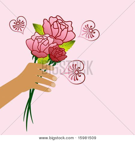 Hand mit Rosen - Bio Herzen Elemente