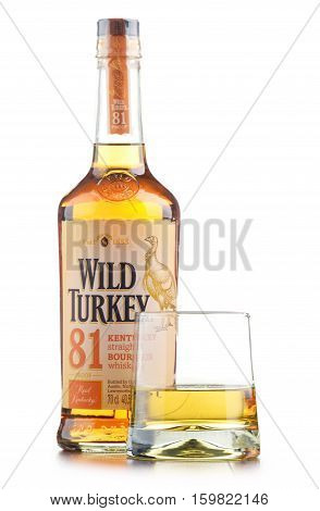 POZNAN POLAND - NOV 22 2016: Wild Turkey is a brand of Kentucky straight bourbon whiskey produced by the Austin Nichols division of Campari Group